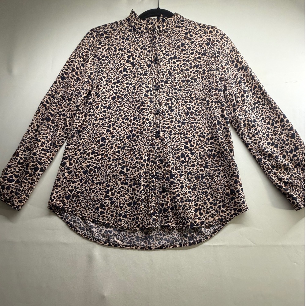 Beachlunchlounge Leopard Print Button Down Shirt Viscose Animal Print Tan Black